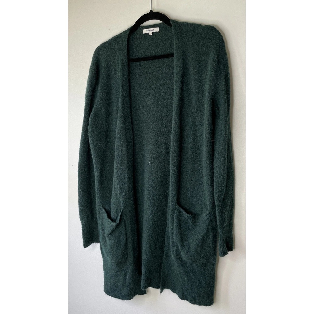 Madewell Cardigan Womens XXS Green Merino Wool Alpaca Longline Open Front Cozy